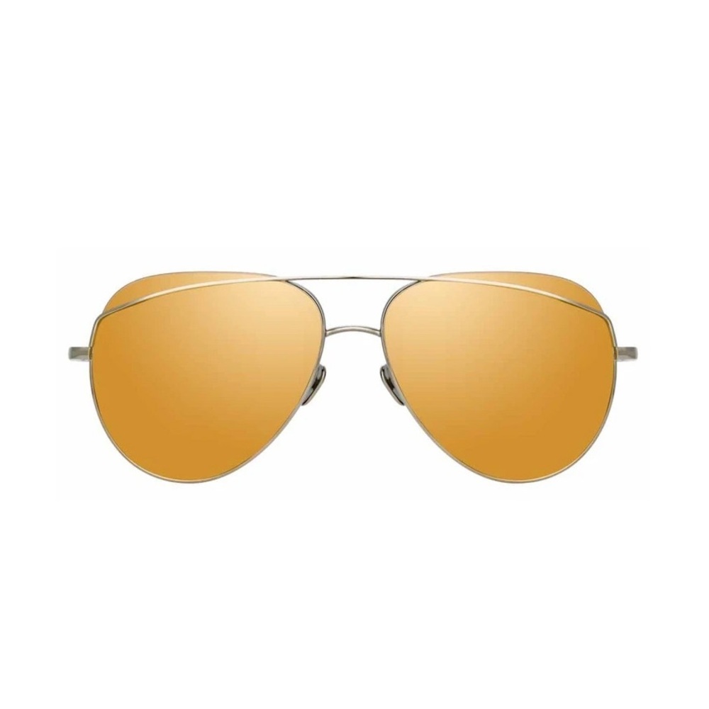 NWOB Linda Farrow LFL 975 C3 Colt White and Yellow Gold Aviator Sunglasses